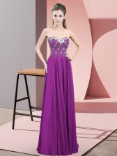  Floor Length Zipper Prom Dress Purple for Prom and Party with Beading