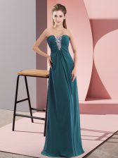 Modern Teal Chiffon Zipper Sweetheart Sleeveless Floor Length Prom Gown Beading