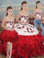 Clearance Sweetheart Sleeveless Lace Up Quinceanera Gown White And Red Organza