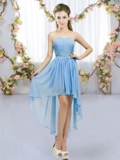  Blue Lace Up Sweetheart Beading Quinceanera Court Dresses Chiffon Sleeveless