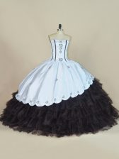  White And Black Column/Sheath Embroidery and Ruffled Layers Quinceanera Dresses Lace Up Satin and Organza Sleeveless Floor Length