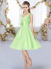 Glamorous Yellow Green V-neck Neckline Hand Made Flower Quinceanera Court Dresses Sleeveless Lace Up