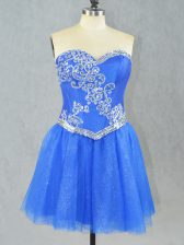 Lovely Sleeveless Tulle Mini Length Lace Up Prom Party Dress in Blue with Beading