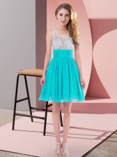 Flare Mini Length Aqua Blue Quinceanera Court Dresses Chiffon Sleeveless Beading