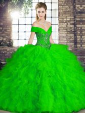 Noble Green Sleeveless Floor Length Beading and Ruffles Lace Up Quinceanera Gowns