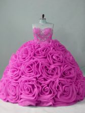 Deluxe Lilac Ball Gowns Fabric With Rolling Flowers Sweetheart Sleeveless Beading Lace Up Sweet 16 Dresses Sweep Train