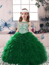  Dark Green Sleeveless Organza Lace Up Pageant Gowns For Girls for Party and Military Ball and Wedding Party