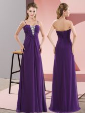 Purple Zipper Beading Sleeveless Floor Length