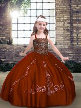 Affordable Rust Red Sleeveless Beading Floor Length Kids Pageant Dress