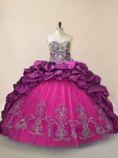 Classical Purple Taffeta and Tulle Lace Up Sweetheart Sleeveless Vestidos de Quinceanera Brush Train Beading and Pick Ups