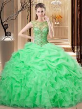  Lace Up Scoop Beading and Ruffles and Pick Ups 15th Birthday Dress Organza Sleeveless