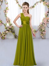 Fitting Olive Green Sleeveless Belt Floor Length Quinceanera Court Dresses