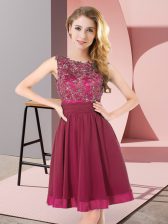 Ideal Purple Chiffon Backless Scoop Sleeveless Mini Length Quinceanera Court of Honor Dress Beading and Appliques