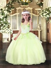  Yellow Green Straps Lace Up Beading Little Girl Pageant Dress Sleeveless