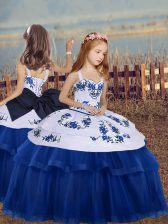  Floor Length Ball Gowns Sleeveless Blue Little Girl Pageant Gowns Lace Up