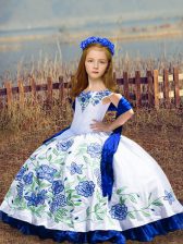  Floor Length Ball Gowns Sleeveless White Pageant Dress for Girls Lace Up