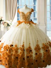 Unique Zipper Quinceanera Gowns Brown for Sweet 16 and Quinceanera with Hand Made Flower Brush Train