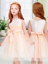 Pretty Scoop Sleeveless Tulle Flower Girl Dresses for Less Bowknot Zipper