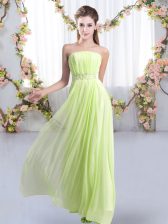 On Sale Yellow Green Quinceanera Dama Dress Strapless Sleeveless Sweep Train Lace Up