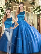  Sleeveless Lace Up Floor Length Appliques Sweet 16 Dress
