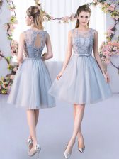  Knee Length Grey Quinceanera Dama Dress Scoop Sleeveless Lace Up
