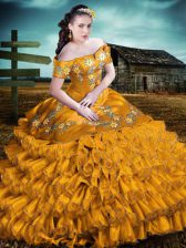  Organza Sleeveless Floor Length Quince Ball Gowns and Embroidery and Ruffles
