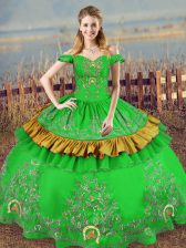 Ideal Embroidery Sweet 16 Dresses Green Lace Up Sleeveless Floor Length