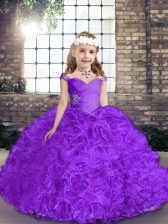  Floor Length Purple Pageant Dress for Teens Fabric With Rolling Flowers Sleeveless Beading