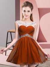 Rust Red Sleeveless Beading Mini Length 