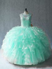 Nice Sleeveless Lace Up Floor Length Beading and Ruffles Vestidos de Quinceanera