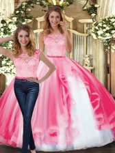  Scoop Sleeveless Clasp Handle Vestidos de Quinceanera Hot Pink Tulle