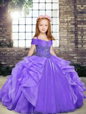 Enchanting Lavender Ball Gowns Organza Straps Sleeveless Beading and Ruffles Floor Length Lace Up High School Pageant Dress