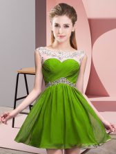  Sleeveless Mini Length Beading and Ruching Backless Prom Gown with Olive Green