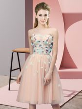 Popular Peach Sweetheart Neckline Appliques Vestidos de Damas Sleeveless Lace Up