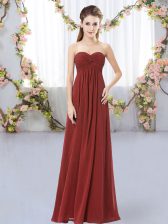 Glittering Floor Length Rust Red Damas Dress Chiffon Sleeveless Ruching