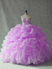  Strapless Sleeveless Brush Train Lace Up Ball Gown Prom Dress Lilac Organza