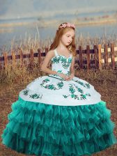  Ball Gowns Little Girls Pageant Dress Wholesale Teal Straps Organza Sleeveless Floor Length Lace Up