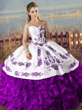 Noble White And Purple Organza Lace Up 15th Birthday Dress Sleeveless Floor Length Embroidery and Ruffles