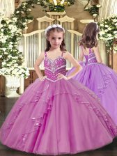  Ball Gowns Child Pageant Dress Lilac Straps Tulle Sleeveless Floor Length Lace Up
