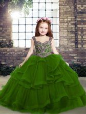  Floor Length Ball Gowns Sleeveless Green Kids Pageant Dress Lace Up