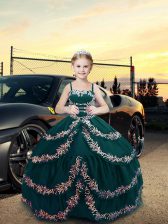 Charming Teal Sleeveless Embroidery Floor Length Little Girls Pageant Gowns