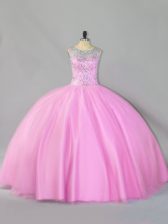  Scoop Sleeveless Tulle 15 Quinceanera Dress Sequins Zipper