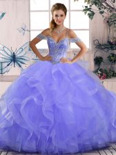  Sleeveless Beading and Ruffles Lace Up Quince Ball Gowns