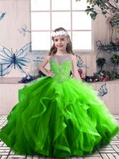 Fancy Ball Gowns Little Girls Pageant Gowns Scoop Tulle Sleeveless Floor Length Lace Up