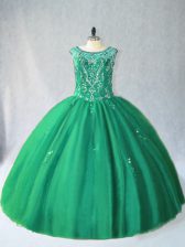 Artistic Floor Length Green Sweet 16 Dresses Tulle Sleeveless Beading