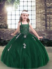  Dark Green Straps Neckline Appliques Little Girls Pageant Dress Wholesale Sleeveless Lace Up
