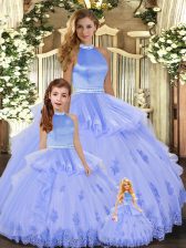Chic Lavender Halter Top Neckline Appliques Vestidos de Quinceanera Sleeveless Backless