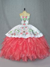  Watermelon Red Vestidos de Quinceanera Sweet 16 and Quinceanera with Embroidery and Ruffles Sweetheart Sleeveless Lace Up