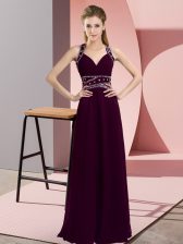 Fitting Chiffon Sleeveless Floor Length Prom Evening Gown and Beading