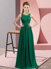 Artistic Chiffon Scoop Sleeveless Zipper Beading and Appliques Quinceanera Court of Honor Dress in Peacock Green